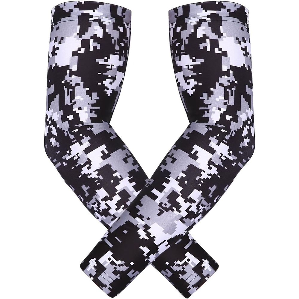 image:imageHDE Arm Compression Sleeves for Kids Basketball Shooting Sleeve Youth Sports Cooling Sun Protection Football Baseball 1 PairBlack Silver Camo