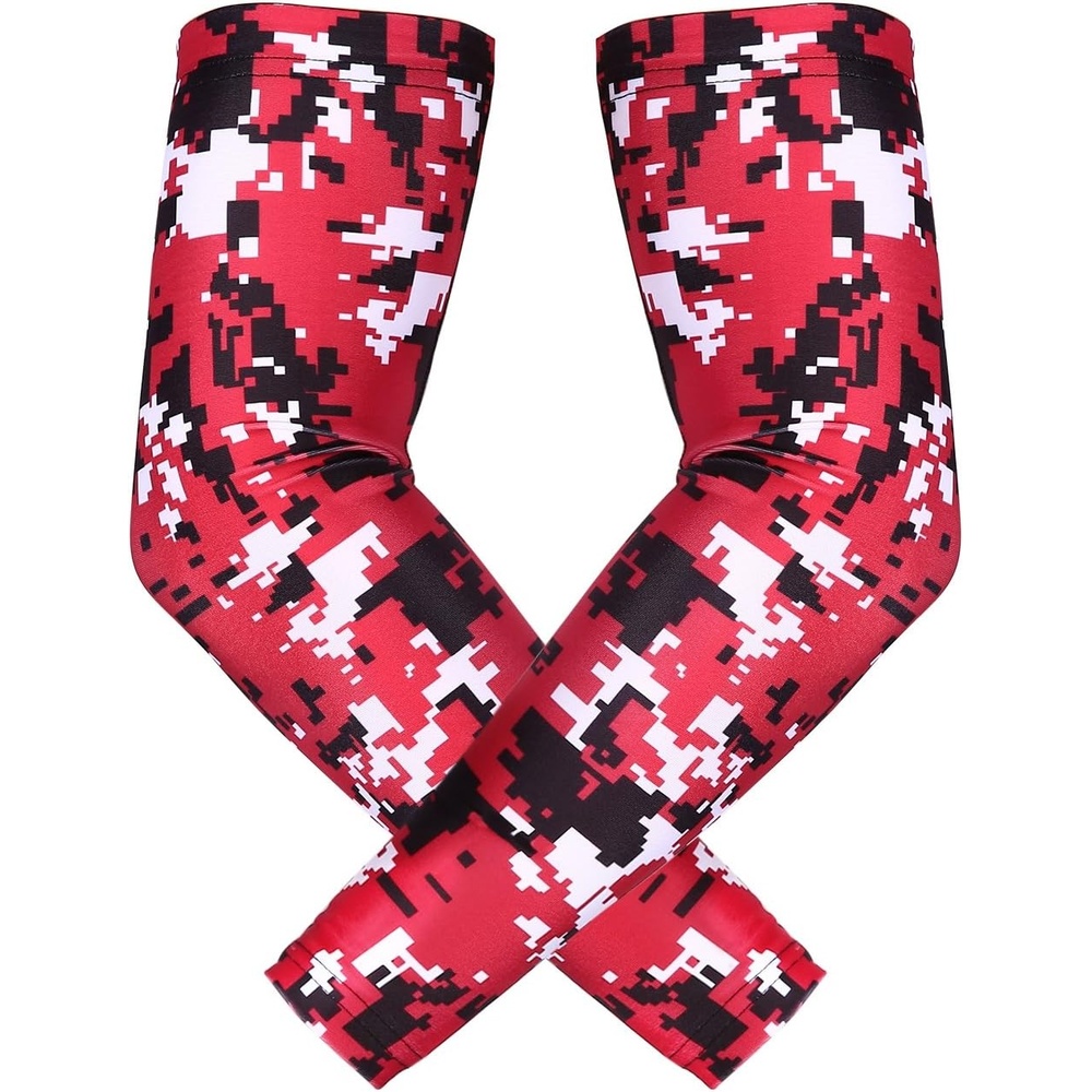 image:imageHDE Arm Compression Sleeves for Kids Basketball Shooting Sleeve Youth Sports Cooling Sun Protection Football Baseball 1 PairRed Black Digital Camo