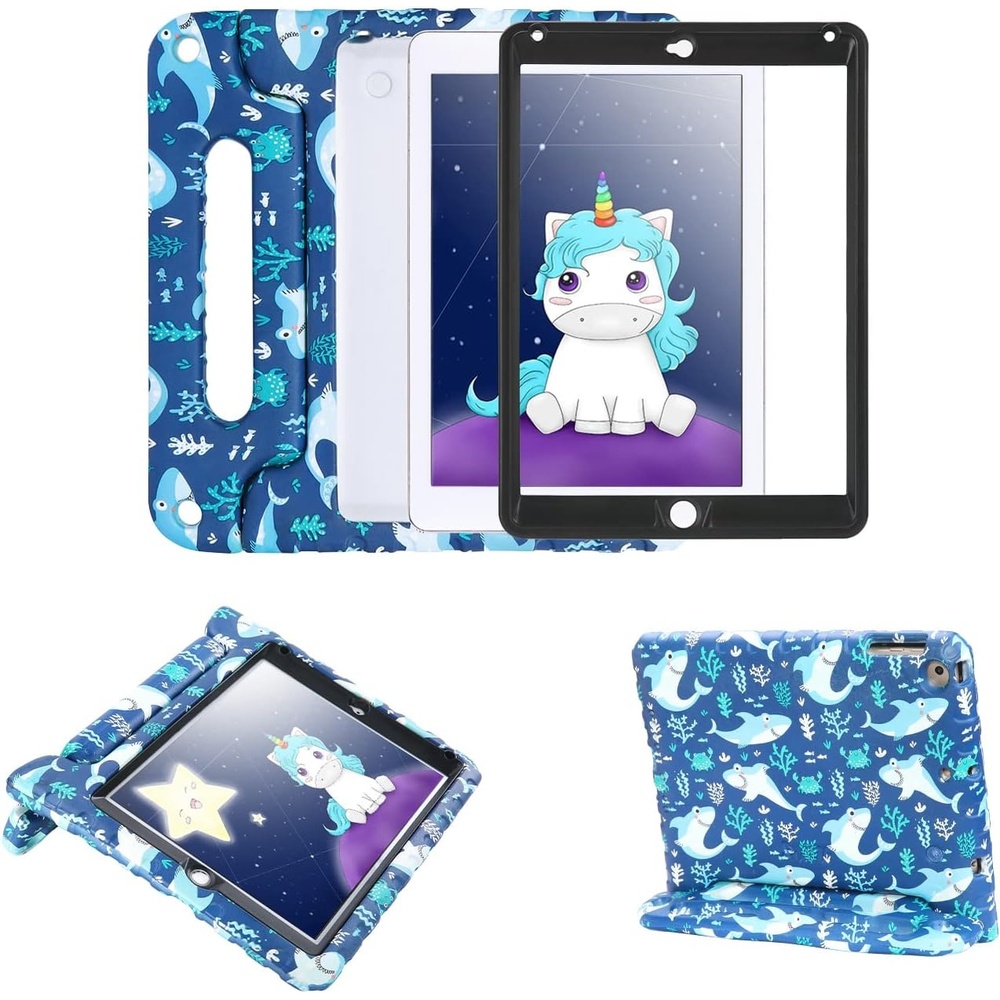 image:imageHDE Case for iPad 97inch 20182017 Kids Shockproof Bumper Hard Cover Handle Stand with Built in Screen Protector for New Apple Education iPad 97 Inch 6th Gen5th Generation iPad 97 SharkShark