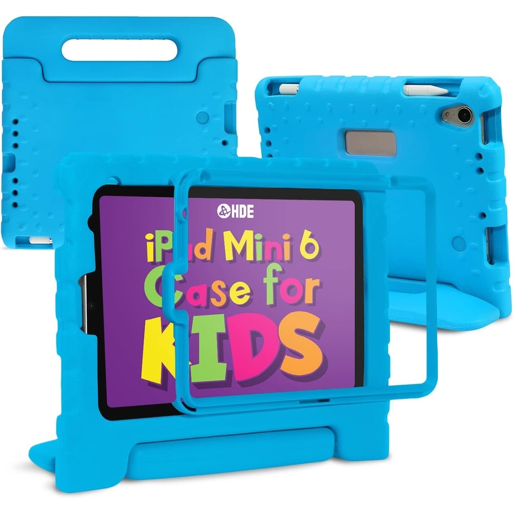 image:imageHDE Case for iPad mini 6 Kids Shock Proof Cover with Builtin Screen Protector Handle Stand for iPad 6th Generation Mini 2021 83 Inch BlueBlue