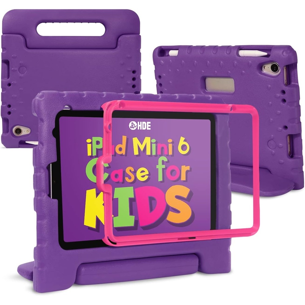 image:imageHDE Case for iPad mini 6 Kids Shock Proof Cover with Builtin Screen Protector Handle Stand for iPad 6th Generation Mini 2021 83 Inch BluePurple Pink
