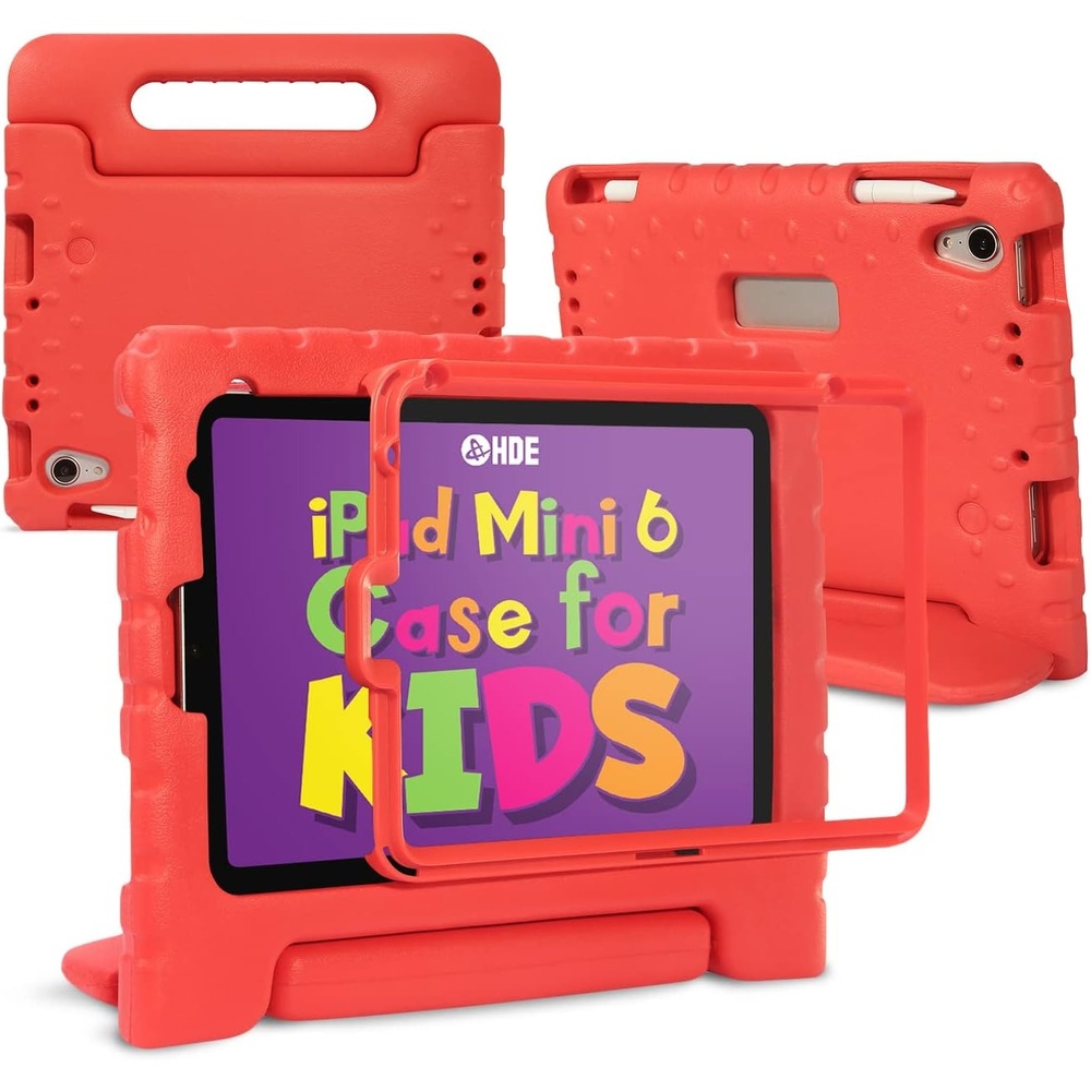 image:imageHDE Case for iPad mini 6 Kids Shock Proof Cover with Builtin Screen Protector Handle Stand for iPad 6th Generation Mini 2021 83 Inch BlueRed