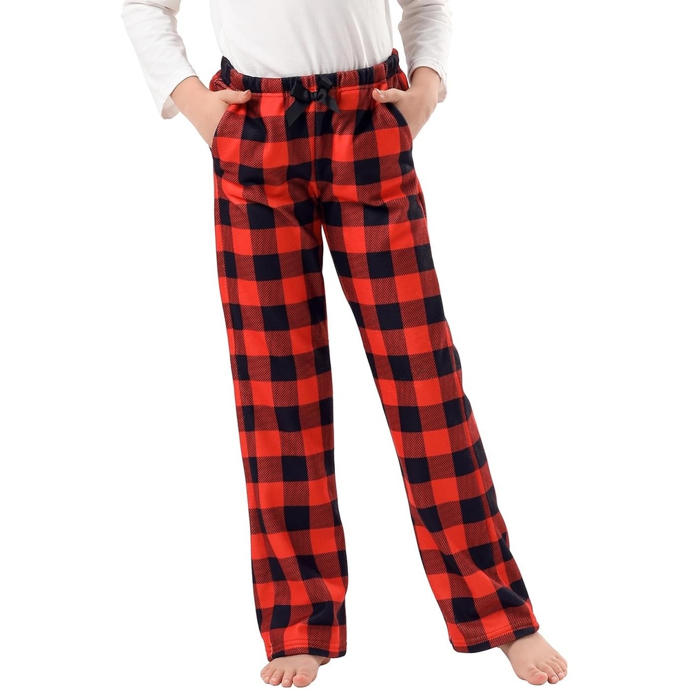 image:imageHDE Girls Fleece Pajama Pants Kids Sleepwear Fuzzy Plush PJ Bottoms wPocketsBuffalo Plaid