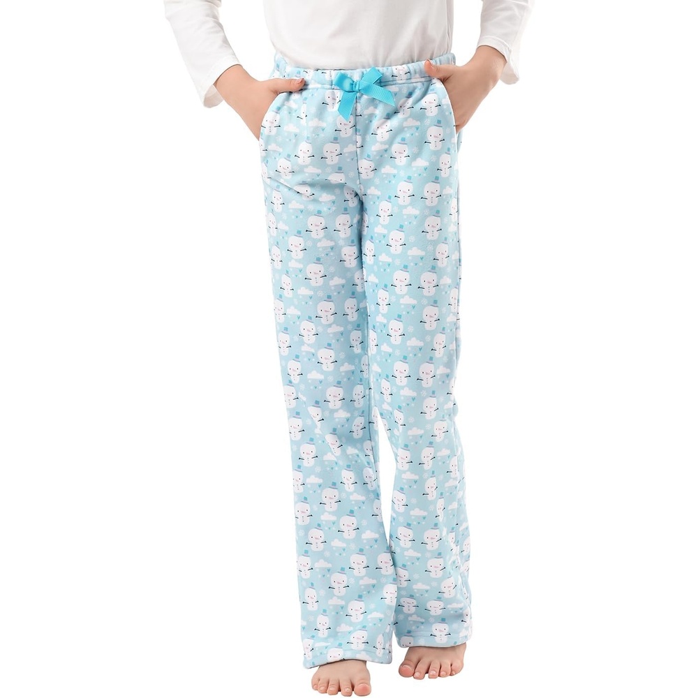 image:imageHDE Girls Fleece Pajama Pants Kids Sleepwear Fuzzy Plush PJ Bottoms wPocketsCute Snowmen