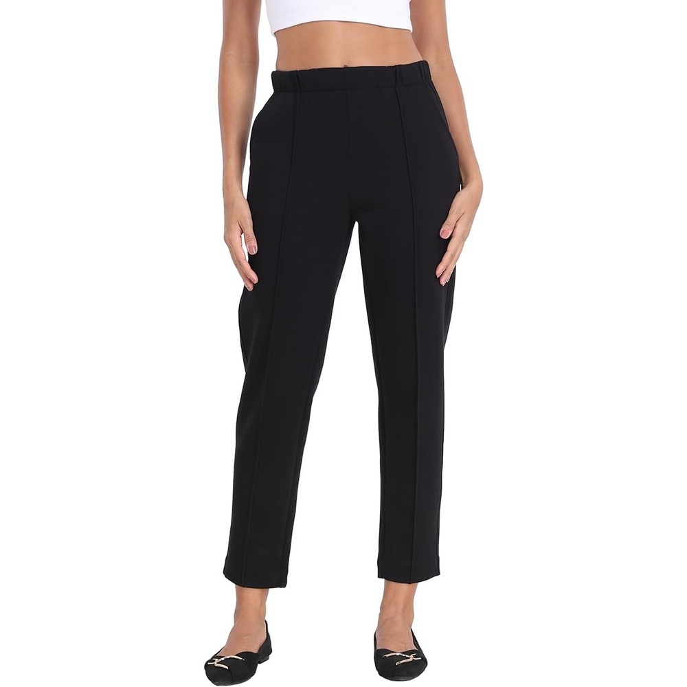 image:imageHDE Womens Pull On Pintuck Pants Casual Travel Dressy Sweatpants with PocketsBlack