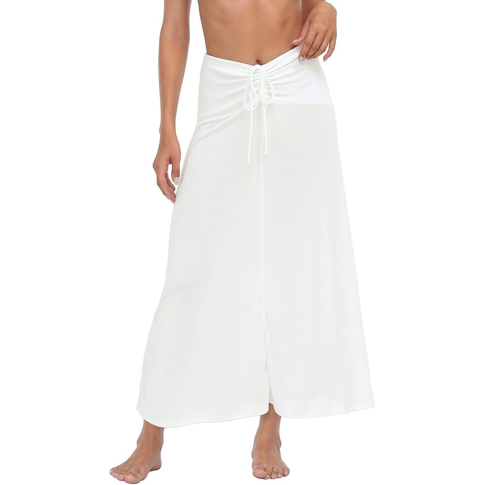 image:imageHDE Womens Ruched Cover Up Skirt Convertible Dress Swimsuit Coverup for SwimwearWhite