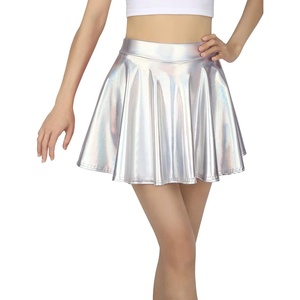 image:imageHDE Girls Metallic Skater Skort Dance Athletic Shiny Holographic Scooter SkirtSilver