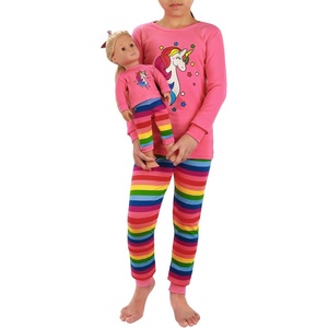 image:imageHDE Girls Unicorn Pajamas with Matching Doll Outfit Cotton Pajama Set for GirlsPink Rainbow UnicornLong
