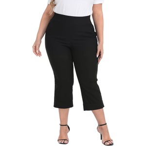 image:imageHDE Plus Size Pull On Capri Pants for Women with Pockets Elastic Waist Commuter Travel Casual Work Cropped Pants with CuffBlack