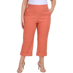 image:imageHDE Plus Size Pull On Capri Pants for Women with Pockets Elastic Waist Commuter Travel Casual Work Cropped Pants with CuffDark Coral
