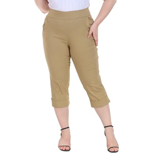 image:imageHDE Plus Size Pull On Capri Pants for Women with Pockets Elastic Waist Commuter Travel Casual Work Cropped Pants with CuffDark Khaki