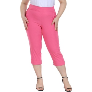 image:imageHDE Plus Size Pull On Capri Pants for Women with Pockets Elastic Waist Commuter Travel Casual Work Cropped Pants with CuffHot Pink
