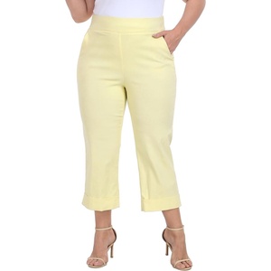 image:imageHDE Plus Size Pull On Capri Pants for Women with Pockets Elastic Waist Commuter Travel Casual Work Cropped Pants with CuffPale Yellow