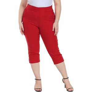 image:imageHDE Plus Size Pull On Capri Pants for Women with Pockets Elastic Waist Commuter Travel Casual Work Cropped Pants with CuffRed