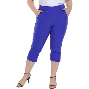 image:imageHDE Plus Size Pull On Capri Pants for Women with Pockets Elastic Waist Commuter Travel Casual Work Cropped Pants with CuffRoyal Blue
