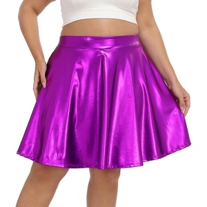 image:imageHDE Plus Size Shiny Skater Skirt High Waisted Pleated SkirtPurple