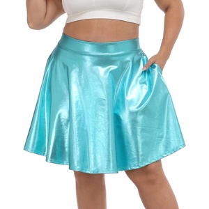 image:imageHDE Plus Size Shiny Skater Skirt High Waisted Pleated SkirtTeal