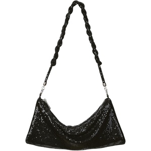 image:imageHDE Womens Metallic Mesh Sparkly Evening Bag Shiny Braid Knotted Shoulder Purse Mini Handbag Glitter Wedding Party ClutchBlack