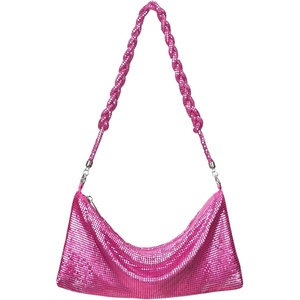 image:imageHDE Womens Metallic Mesh Sparkly Evening Bag Shiny Braid Knotted Shoulder Purse Mini Handbag Glitter Wedding Party ClutchHot Pink