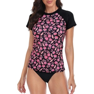 image:imageLRD Womens Short Sleeve Rash Guard Shirts UPF 50 Quick Dry Active Swim ShirtPink Hibiscus