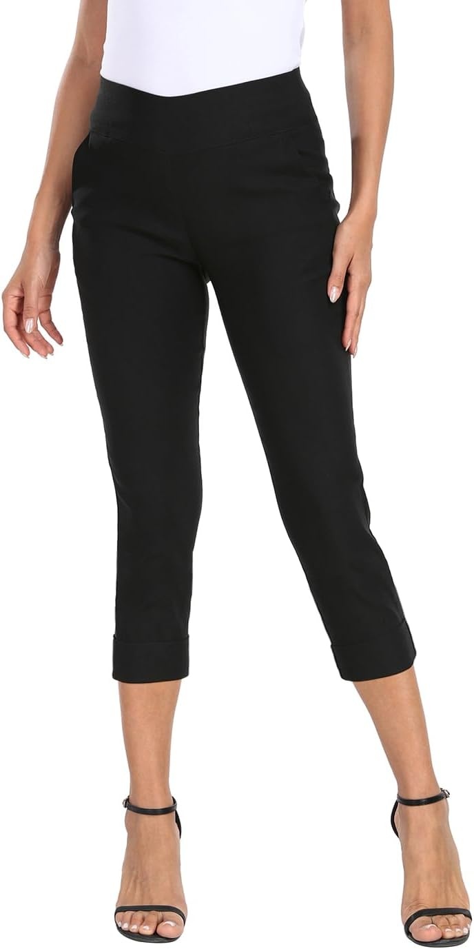 image:imageHDE Pull On Capri Pants for Women 21 Inseam Cropped Office Pants with PocketsBlack