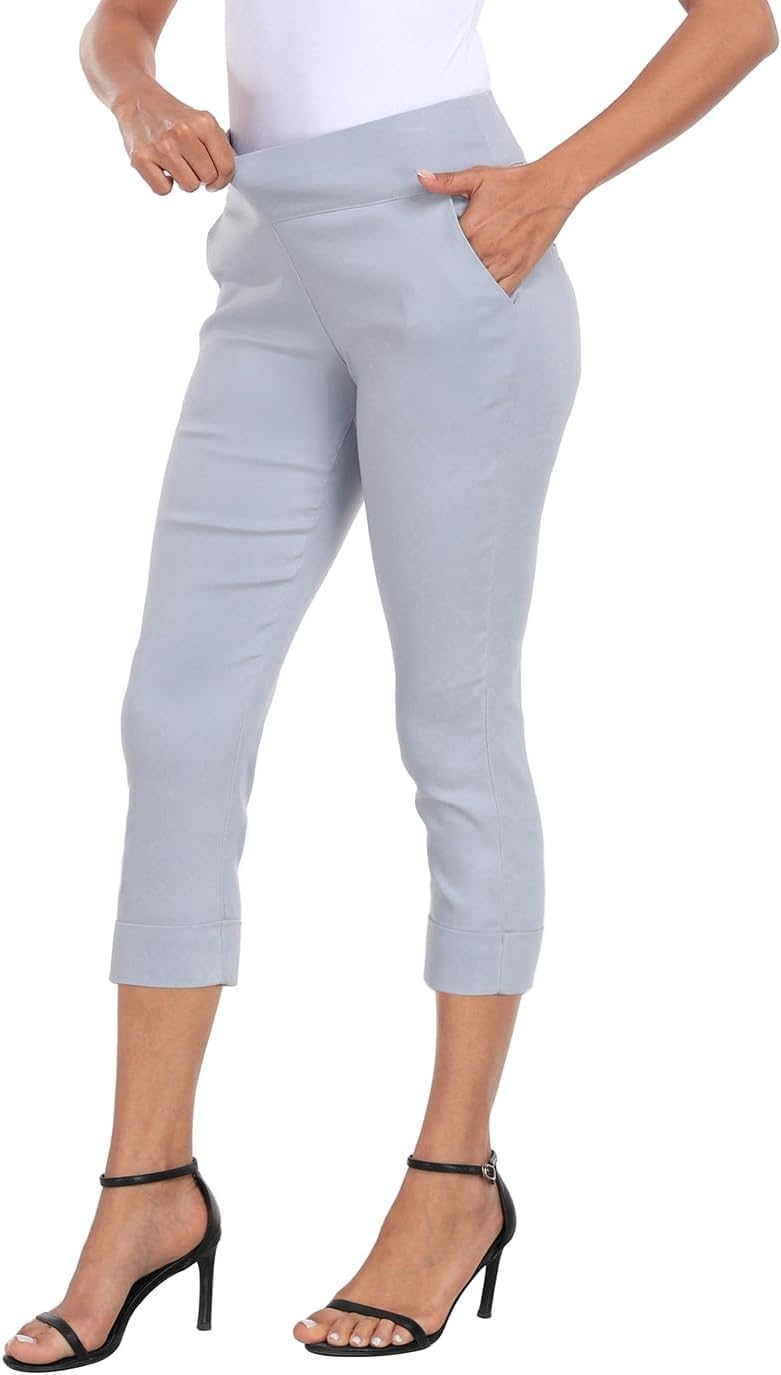 image:imageHDE Pull On Capri Pants for Women 21 Inseam Cropped Office Pants with PocketsCool Gray