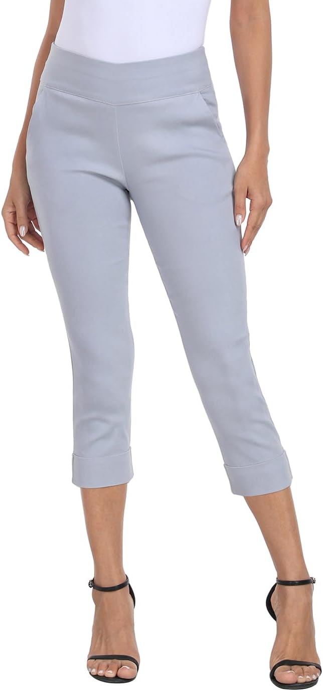 image:imageHDE Pull On Capri Pants for Women 21 Inseam Cropped Office Pants with PocketsCool Gray