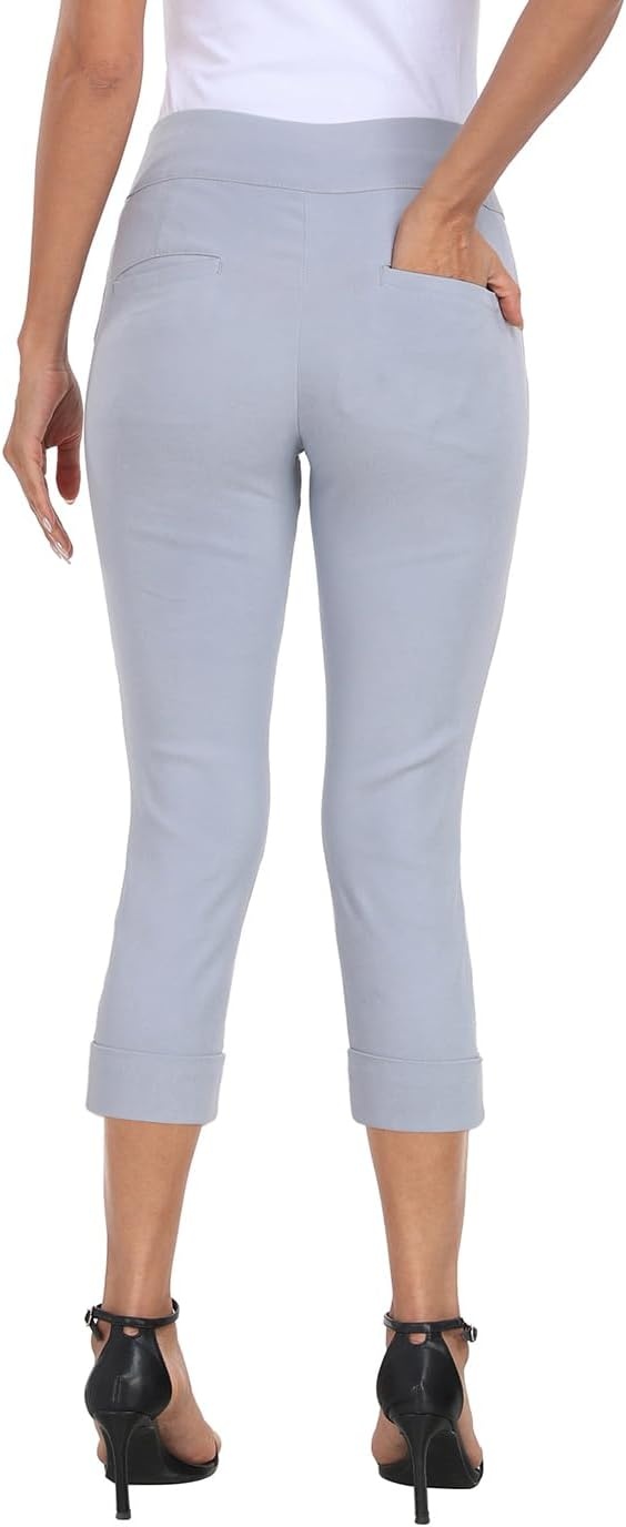 image:imageHDE Pull On Capri Pants for Women 21 Inseam Cropped Office Pants with PocketsCool Gray