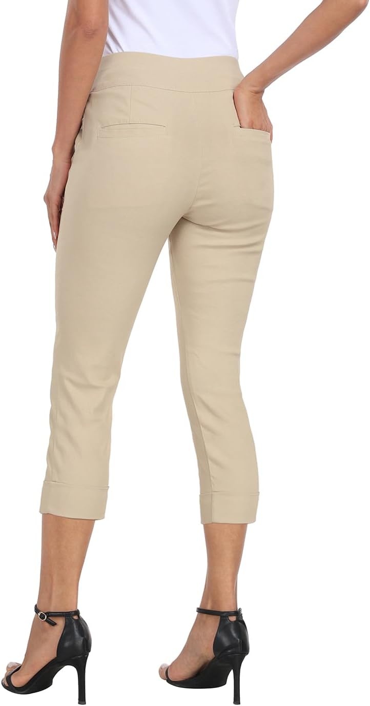 image:imageHDE Pull On Capri Pants for Women 21 Inseam Cropped Office Pants with PocketsKhaki