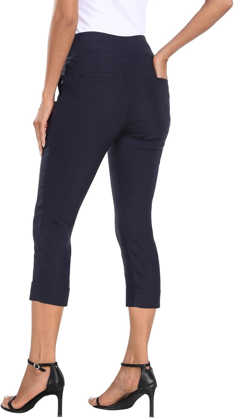 image:imageHDE Pull On Capri Pants for Women 21 Inseam Cropped Office Pants with PocketsNavy Blue