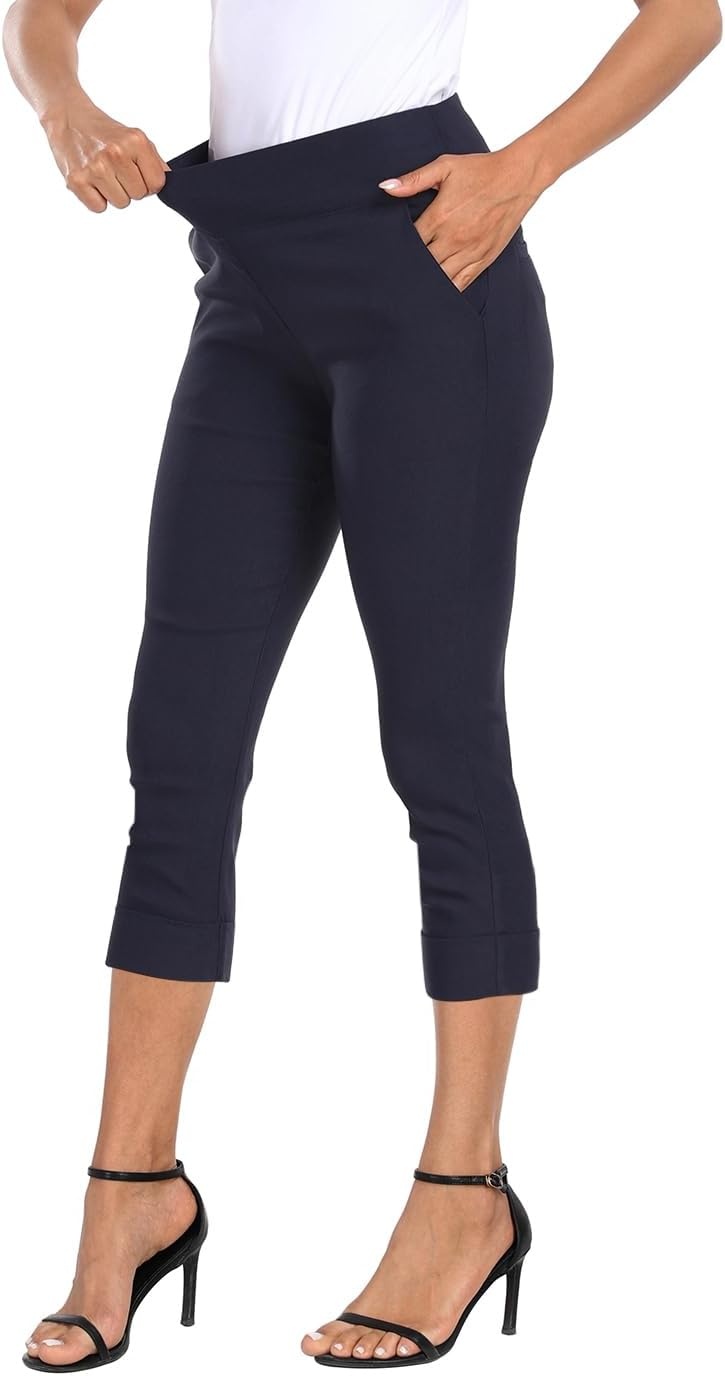 image:imageHDE Pull On Capri Pants for Women 21 Inseam Cropped Office Pants with PocketsNavy Blue