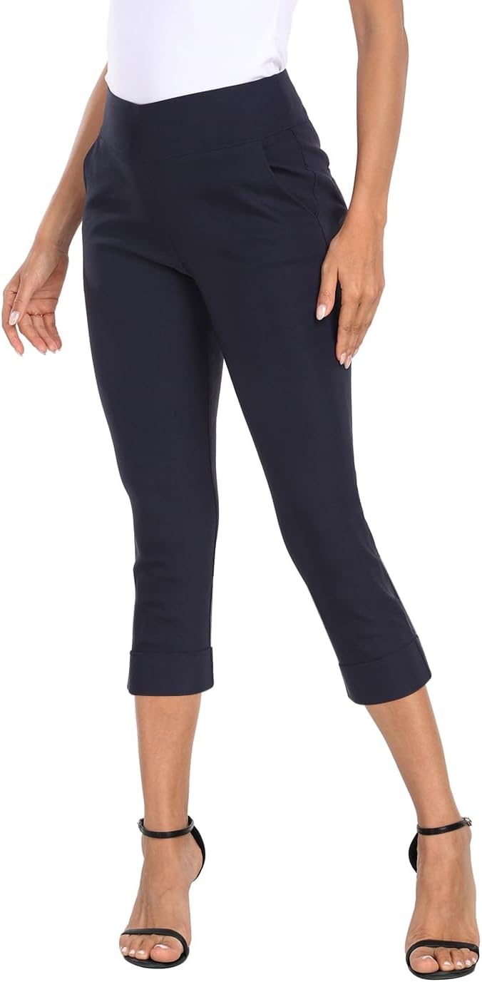 image:imageHDE Pull On Capri Pants for Women 21 Inseam Cropped Office Pants with PocketsNavy Blue