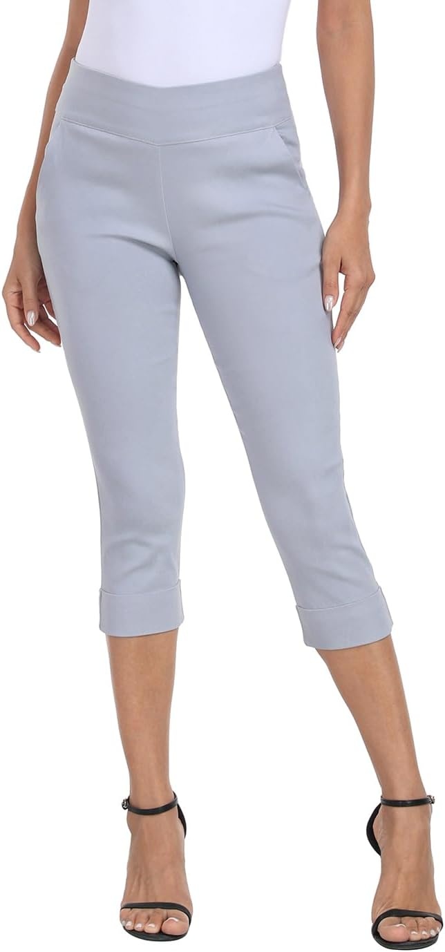 image:imageHDE Pull On Dressy Capri Pants for Women Mid Rise Stretch 19 Inseam Pedal Pushers with Pockets Casual Dressy Office CaprisCool Gray
