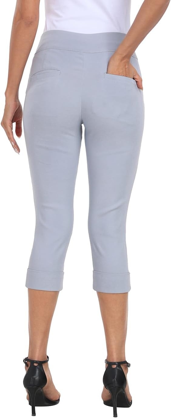 image:imageHDE Pull On Dressy Capri Pants for Women Mid Rise Stretch 19 Inseam Pedal Pushers with Pockets Casual Dressy Office CaprisCool Gray