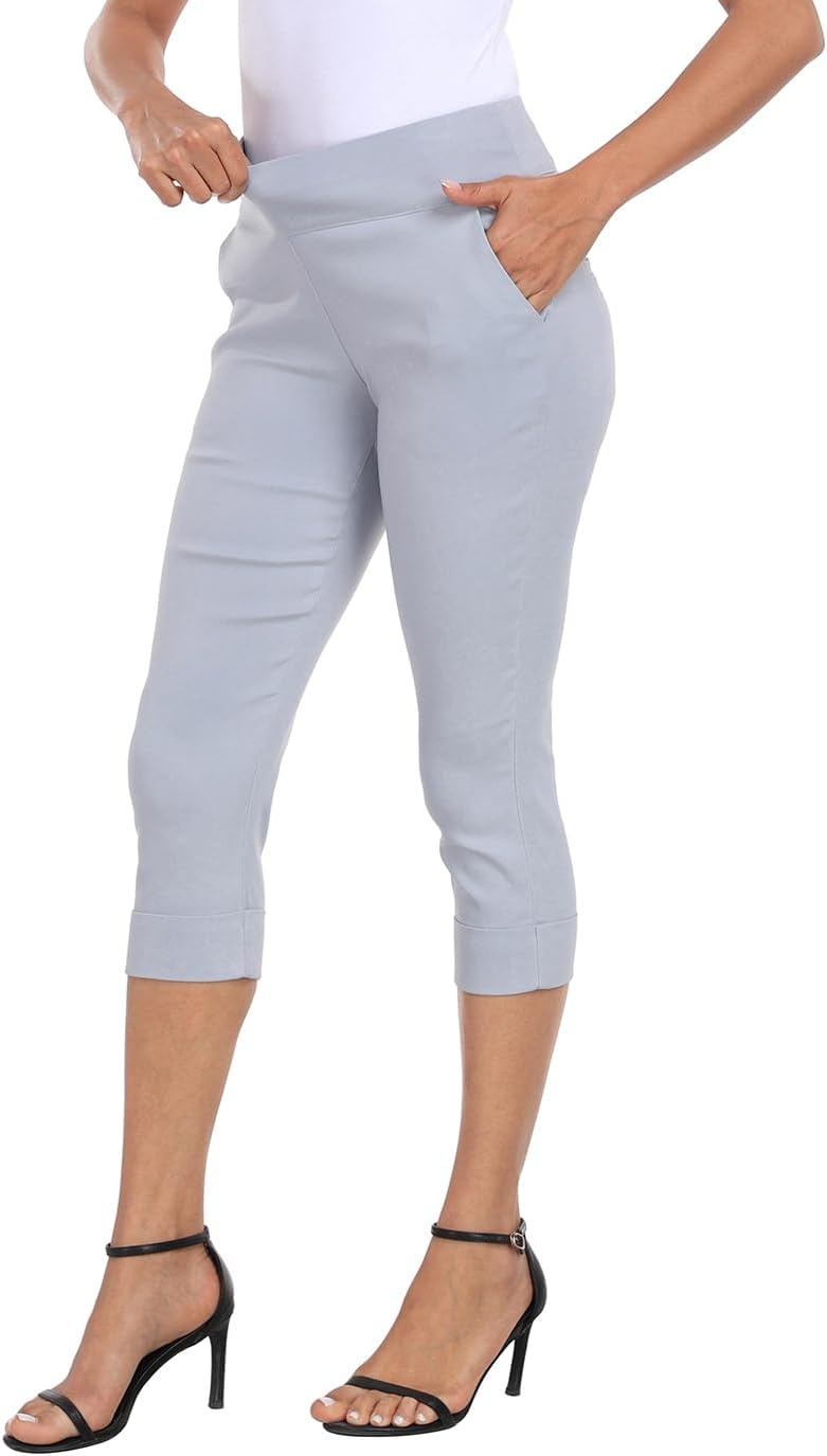 image:imageHDE Pull On Dressy Capri Pants for Women Mid Rise Stretch 19 Inseam Pedal Pushers with Pockets Casual Dressy Office CaprisCool Gray
