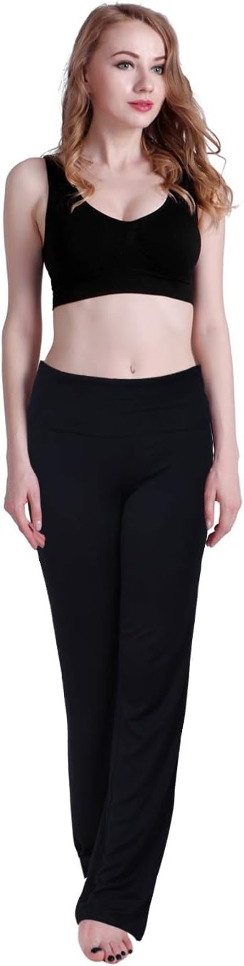image:imageHDE Womens Color Block Fold Over Waist Yoga Pants Flare Leg Workout LeggingsBlack
