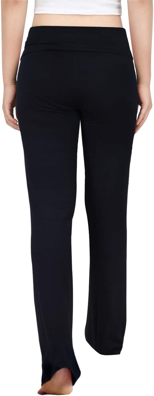 image:imageHDE Womens Color Block Fold Over Waist Yoga Pants Flare Leg Workout LeggingsBlack