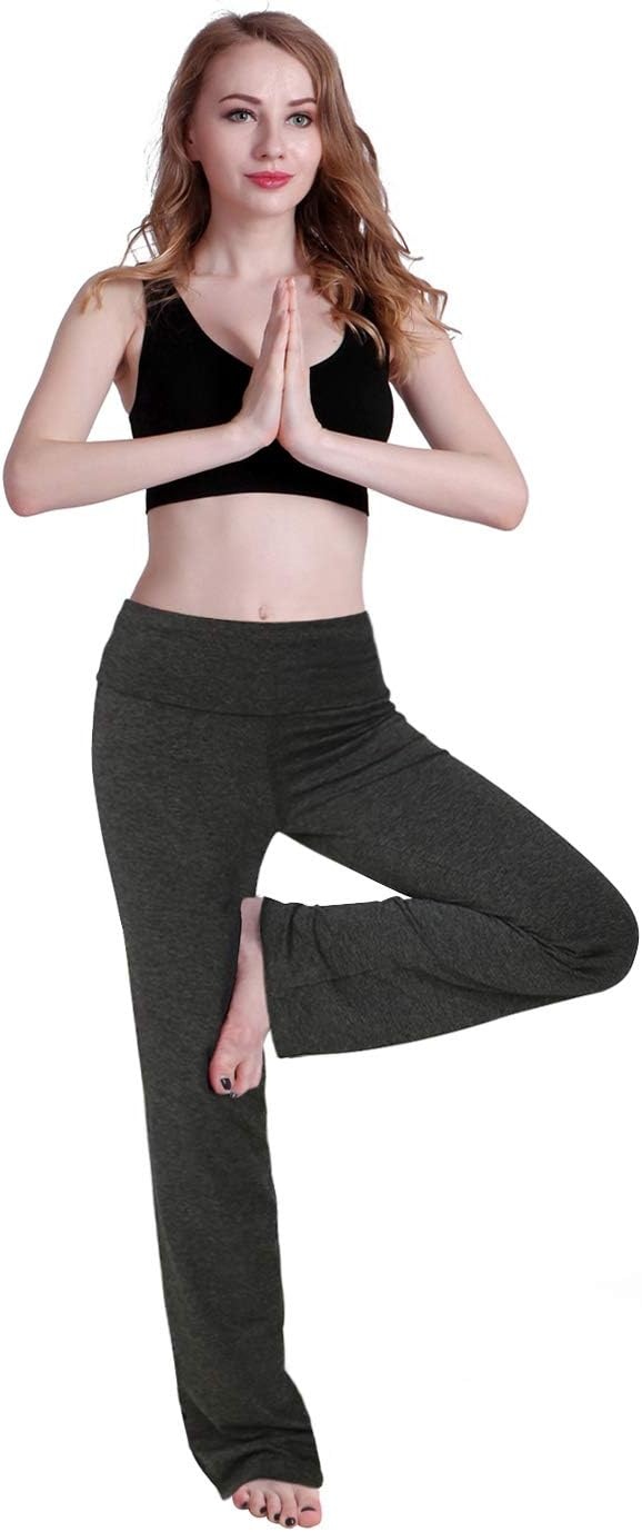 image:imageHDE Womens Color Block Fold Over Waist Yoga Pants Flare Leg Workout LeggingsCharcoal Gray