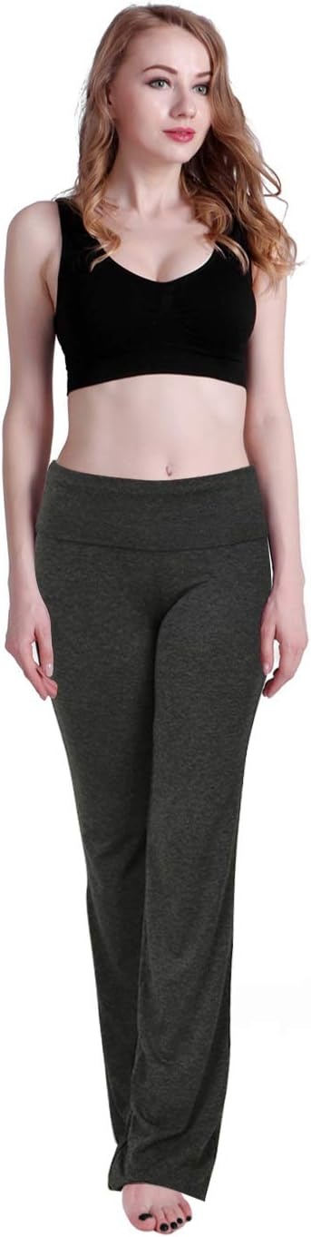image:imageHDE Womens Color Block Fold Over Waist Yoga Pants Flare Leg Workout LeggingsCharcoal Gray