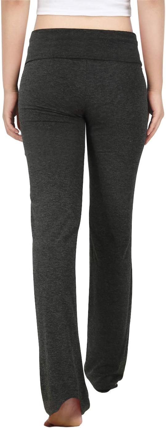 image:imageHDE Womens Color Block Fold Over Waist Yoga Pants Flare Leg Workout LeggingsCharcoal Gray