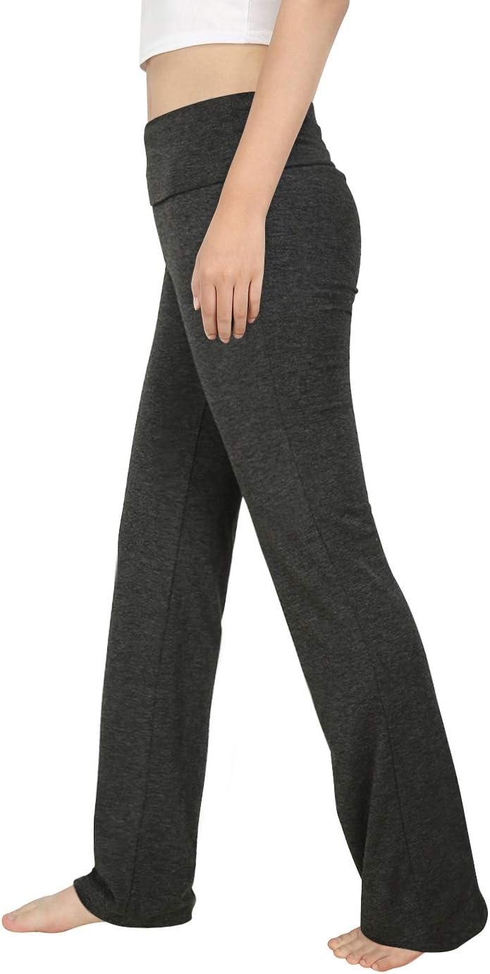 image:imageHDE Womens Color Block Fold Over Waist Yoga Pants Flare Leg Workout LeggingsCharcoal Gray