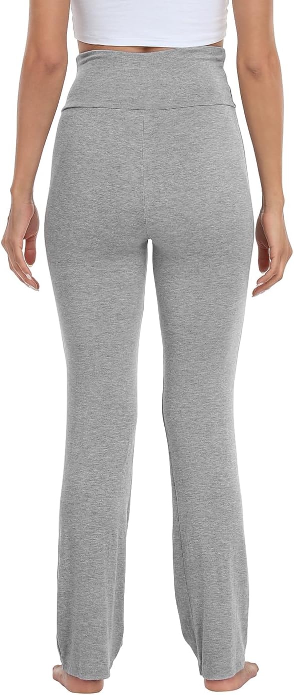 image:imageHDE Womens Color Block Fold Over Waist Yoga Pants Flare Leg Workout LeggingsHeather Gray