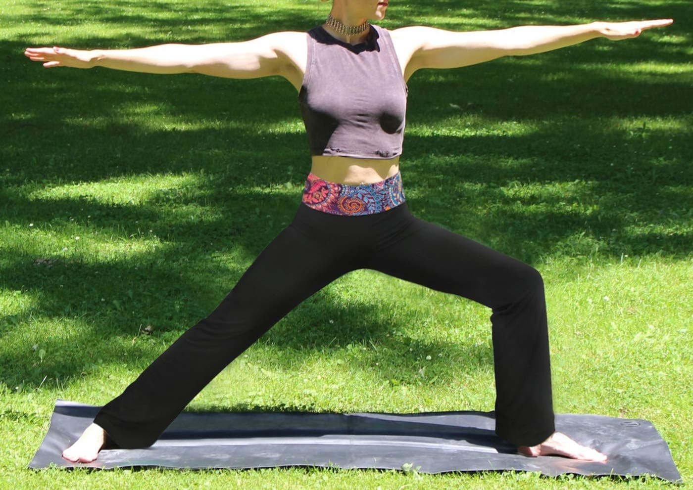 image:imageHDE Womens Color Block Fold Over Waist Yoga Pants Flare Leg Workout LeggingsPurple Paisley