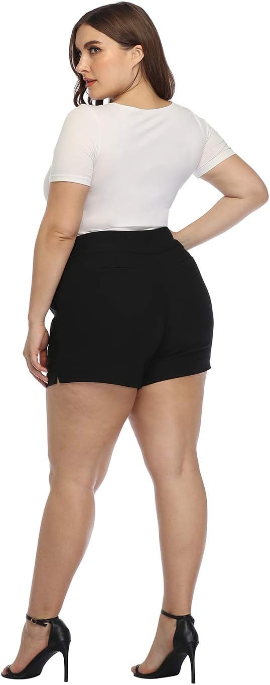image:imageHDE Womens Plus Size Chino Shorts High Waisted 4 Inseam Summer Casual ShortsBlack