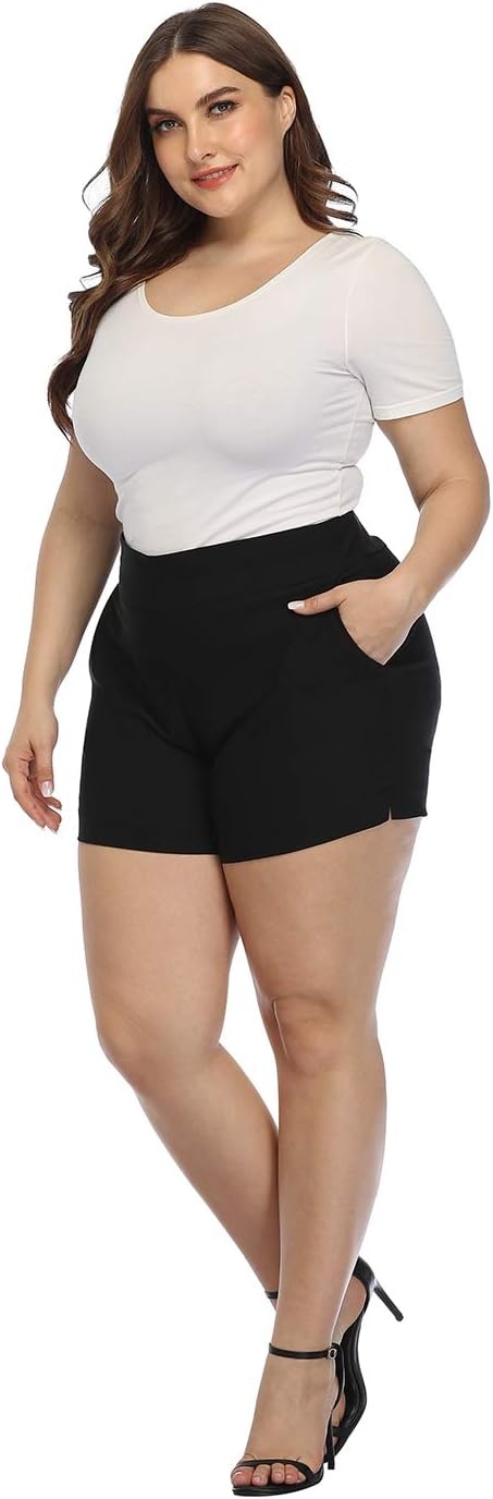image:imageHDE Womens Plus Size Chino Shorts High Waisted 4 Inseam Summer Casual ShortsBlack