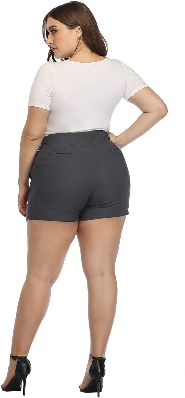 image:imageHDE Womens Plus Size Chino Shorts High Waisted 4 Inseam Summer Casual ShortsCharcoal