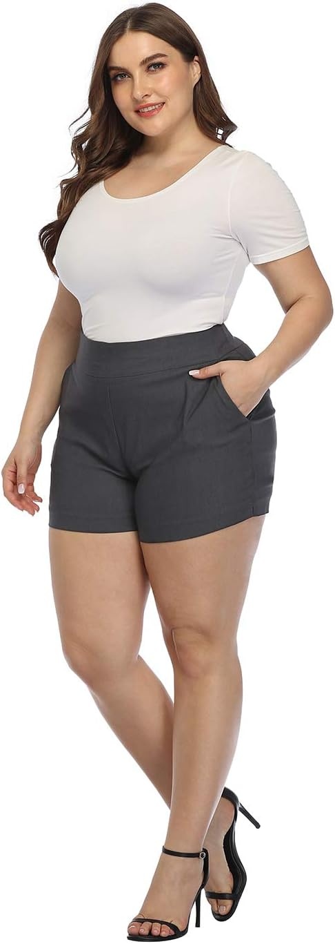 image:imageHDE Womens Plus Size Chino Shorts High Waisted 4 Inseam Summer Casual ShortsCharcoal