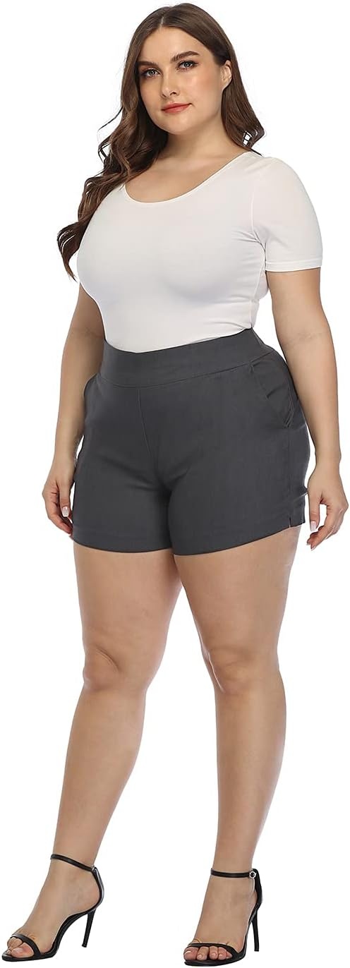 image:imageHDE Womens Plus Size Chino Shorts High Waisted 4 Inseam Summer Casual ShortsCharcoal