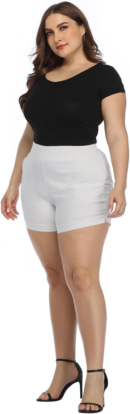image:imageHDE Womens Plus Size Chino Shorts High Waisted 4 Inseam Summer Casual ShortsCool Gray