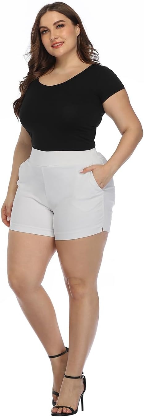 image:imageHDE Womens Plus Size Chino Shorts High Waisted 4 Inseam Summer Casual ShortsCool Gray